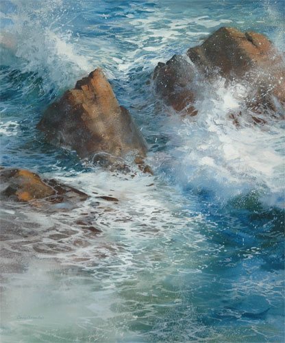 Blue water and rocks