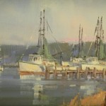 Cindy Baron - Last Stop, 8x10, oil, 825 Walls Fine Art Gallery|Cindy Baron|Paint Wilmington|fine art|Wilmington galleries|Wilmington gallery|North Carolina Galleries|Rhode Island Artist|oil paintings|fishing boats|Oil Painters of America|working boats|misty day