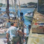 Charles Movalli - The Boat Race, 30x30, 5000 Walls Fine Art Gallery|Charles Movalli|Paint Wilmington|fine art|Wilmington galleries|Wilmington gallery|North Carolina Galleries|Gloucester Artist| Massachusetts |acrylic paintings|boat repair|working Boats| Atlantic ocean|Cape Ann|Rockport