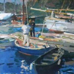 Charles Movalli - Young Sailors, 30x30, acrylic, 5000 Walls Fine Art Gallery|Charles Movalli|Paint Wilmington|fine art|Wilmington galleries|Wilmington gallery|North Carolina Galleries|Gloucester Artist| Massachusetts |acrylic paintings|boat repair|working Boats| Atlantic ocean|Cape Ann|Rockport|Young Sailors