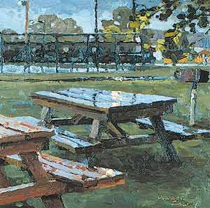 Robert Isley, Walls Fine Art Gallery, Picnic Tables in the rain